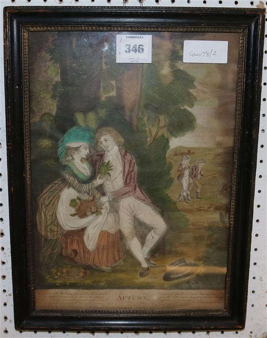 Coloured print of couple in the country after Laurie Whittle(-)